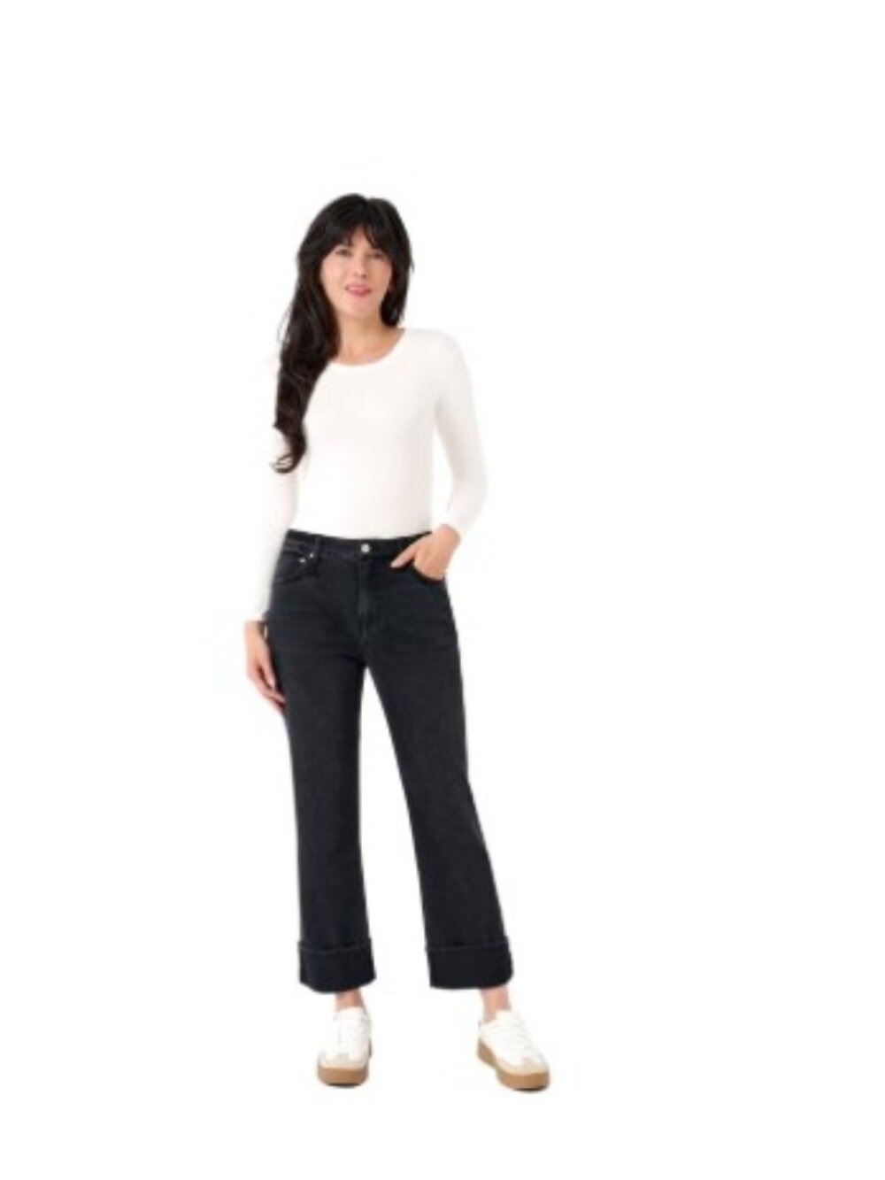 Edited by Hunter McGrady Women's Cuffed Wide Leg Jean Black Multiple Sizes